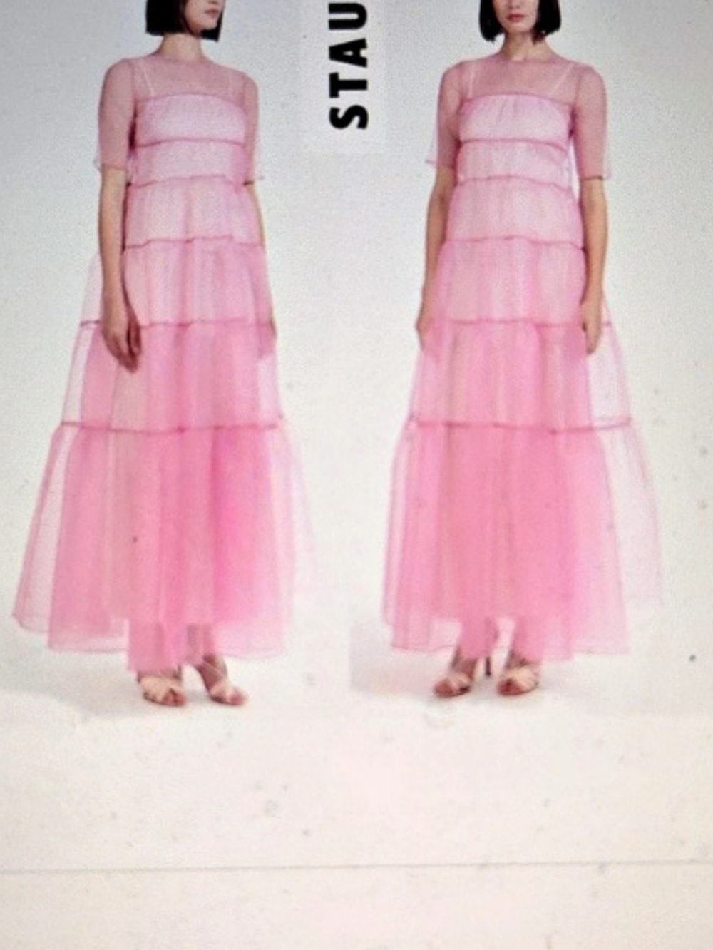 STAUD Hyacinth Short-Sleeve Tiered Organza Maxi Dress Pink Large